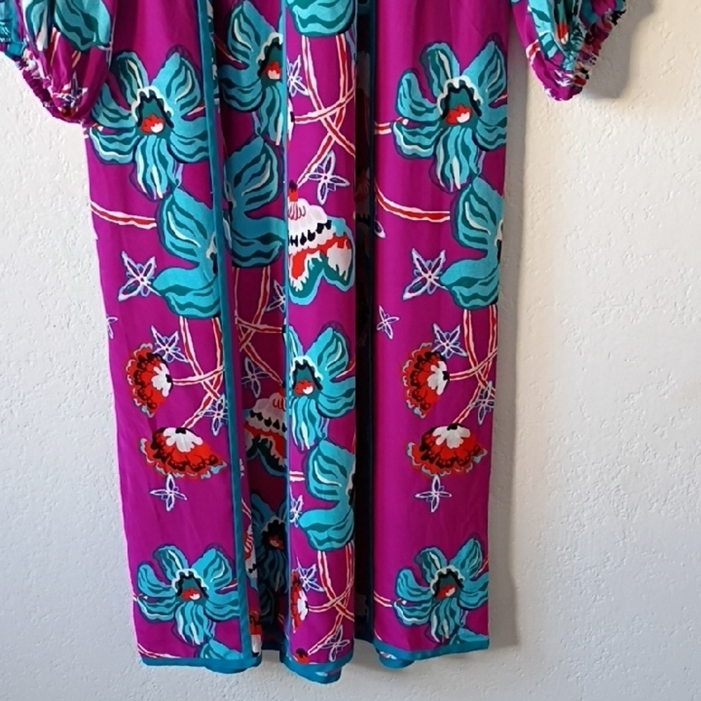 Diane Von Furstenberg Floral Long Sleeve Maxi Dress - Purple and Teal Size S - Picture 8 of 14